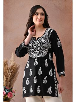 SYRISH - Black Hand-Embroidered Chikankari Rayon Short Kurti
