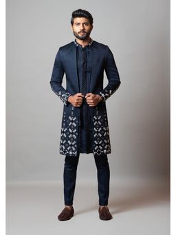 PAARSH - Men Blue Constellation Kurta With Pant And Jacket