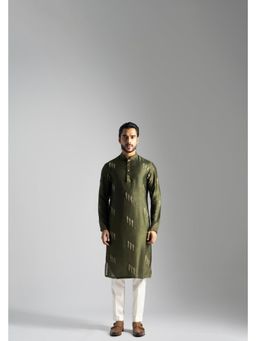 PAARSH - Men Olive Motif Kurta With Pant