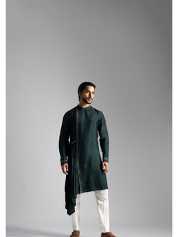 PAARSH - Men Bottle Green Mirror Work Kurta With Pant