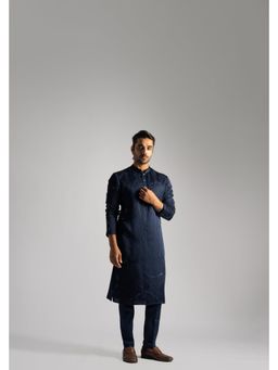 PAARSH - Men Midnight Navy Blue Kurta With Pant