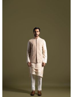 PAARSH - Men Peach Kurta With Pant And Nehru Jacket