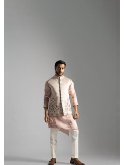 PAARSH - Men Dusty Pink Kurta With Pant And Nehru Jacket