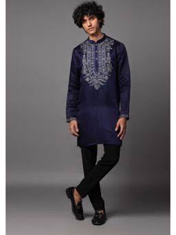 PAARSH - Men Navy Blue Regal Radiance Kurta