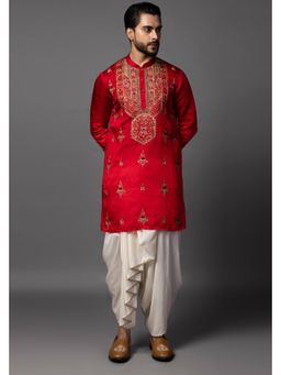 PAARSH - Men Red Crimson Enamel Kurta With Dhoti