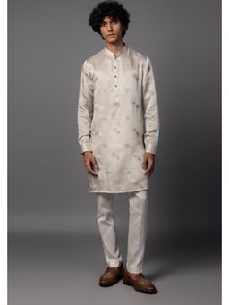 PAARSH - Men Grey Threaded Twilight Kurta