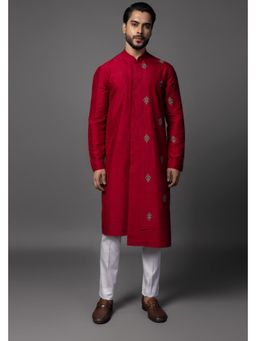 PAARSH - Men Red Vermelion Threads Kurta With Pant