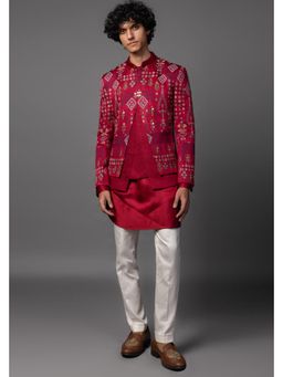 PAARSH - Men Red Marwar Kurta With Pant And Coat