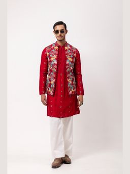 PAARSH - Men Red Banjara Kurta With Nehru Jacket