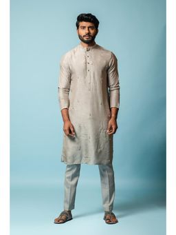 PAARSH - Men Grey Bullian Leaf Kurta With Pant