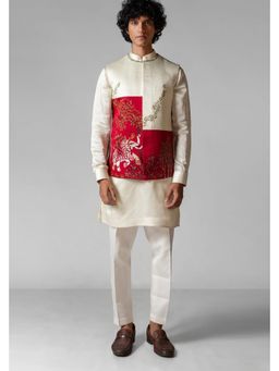 PAARSH - Men Ivory Gaj Kurta With Nehru Jacket