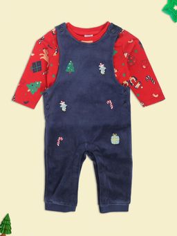 MINI KLUB - Boys Green Red Dungaree with T-Shirt (Set of 2)