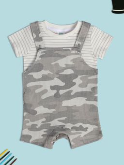 MINI KLUB - Boys White Grey Dungaree with T-Shirt (Set of 2)