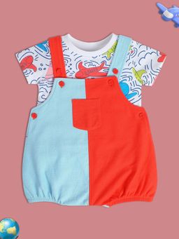 MINI KLUB - Boys Multi-Color Dungaree with T-Shirt (Set of 2)