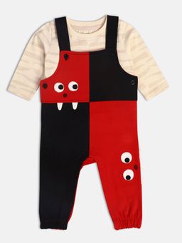 MINI KLUB - Boys Red & Black Dungaree with T-Shirt (Set of 2)