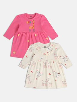 MINI KLUB - Girls Pink & Printed Dress (Pack of 2)