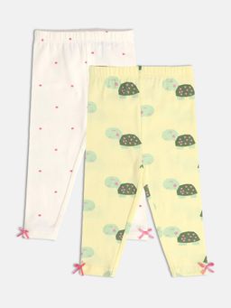 MINI KLUB - Girls Lemon Yellow Printed Leggings (Pack of 2)