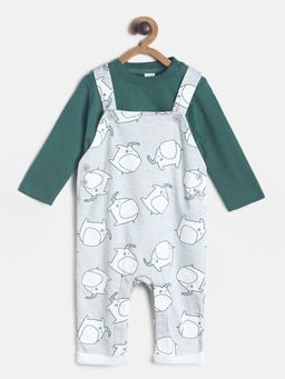 MINI KLUB - Boys Grey Marl and Green Dungaree with T-Shirt (Set of 2)