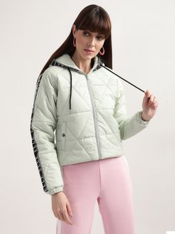 ELLE - Women Green Solid Hooded Quilted Jacket
