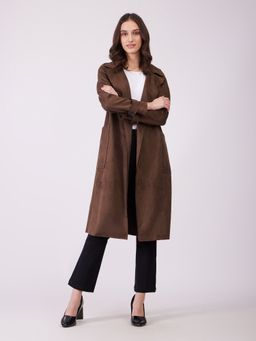 FableStreet - Brown Suede Double Overcoat with Belt (Set of 2)