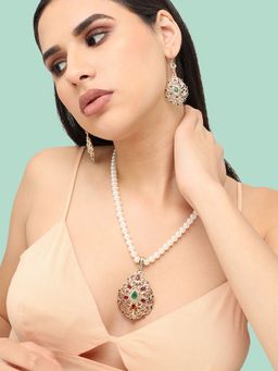 Sohi - Gold Plated Pearls Party Necklace and Earring Set For Women