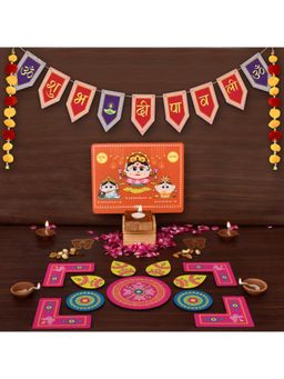 Indigifts - Shubh Diwali Toran, Laxmi Ganesh Diya Stand and Rangoli (Set of 16)