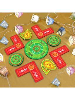 Indigifts - Diwali Decoration Hanging Lights& Multi-Color Mandala Print Rangoli (Set of 14)