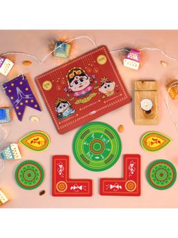 Indigifts - Diwali Door Hanging Toran, Lights, Laxmi Ganesh Diya Stand & Rangoli (Set of 17)