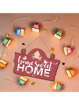 Indigifts - Red Home Sweet Home Wall Hanging & Hanging Lights (Set of 2)