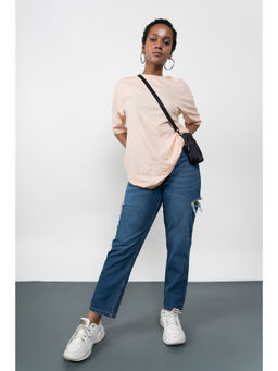 FREAKINS - Blue Slide Slit Mom Jeans