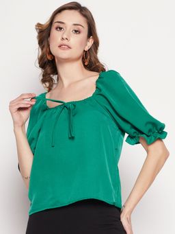 CAMLA - Green Solid Square Neck Top Green