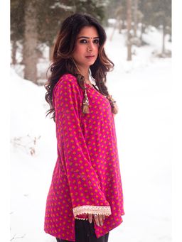 URZUV - Kashmiri Chinar Pink Kurti