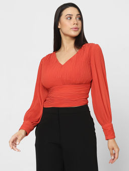 VERO MODA - Rust Pleated Top