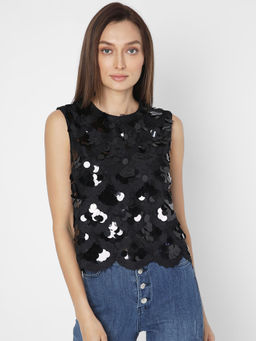 VERO MODA - Black Sequin Detail Sleeveless Top