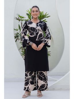 Kohsh - Womens Cotton Floral Print Straight Kurta And Palazzo (Black)