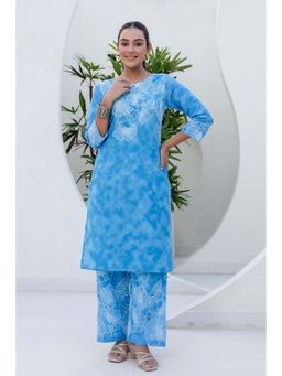 Kohsh - Womens Cotton Sequins Straight Kurta And Palazzo (Blue)