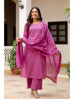 Kohsh - Womens Cotton Straight Kurta Palazzo And Dupatta (Purple)