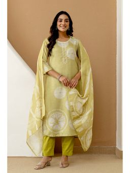 Kohsh - Womens Printed Straight Kurta Pant And Dupatta (Green)