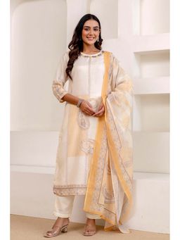 Kohsh - Womens Straight Kurta Pant And Dupatta (Beige)