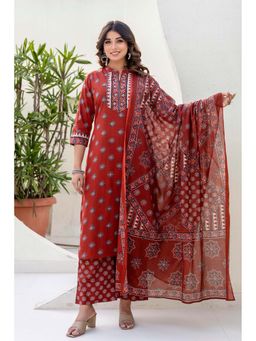Kohsh - Womens Cotton Straight Kurta Palazzo And Dupatta (Maroon)