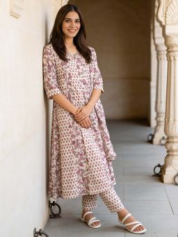 Rangita - Women White Printed Anarkali Kurta Pant And Dupatta
