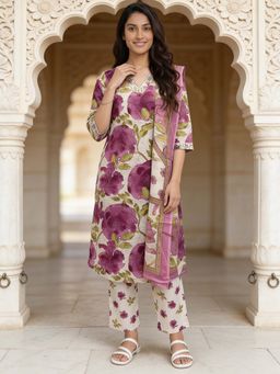 Rangita - Women White Embroidered Straight Kurta Pant And Dupatta