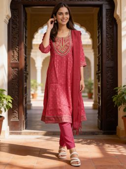 Rangita - Women Pink Embroidered Anarkali Kurta Pant And Dupatta