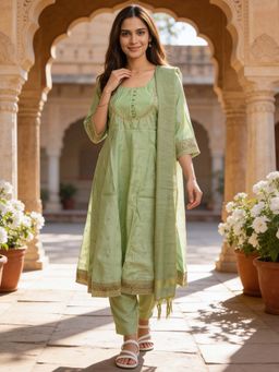 Rangita - Women Green Embroidered Anarkali Kurta Pant And Dupatta
