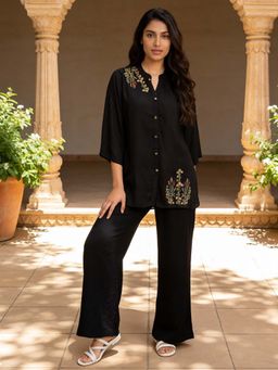 Rangita - Women Black Rayon Embroidered A-Line Co-Ord Set