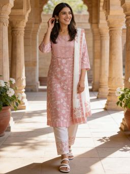 Rangita - Women Pink Embroidered Straight Kurta Pant And Dupatta