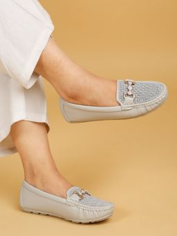 Flat n Heels - Women Grey Loafers
