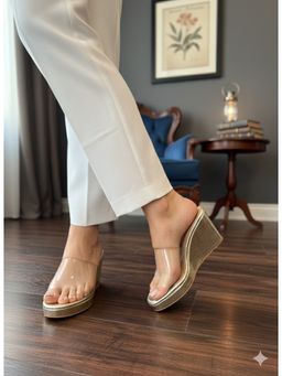 Sandal Stories - Women Noor Gold Clear Strap Wedges Heels