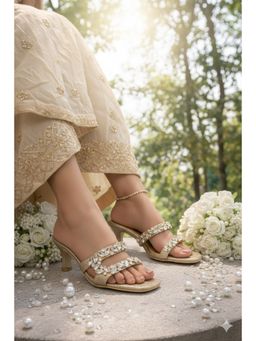 Sandal Stories - Women Gold Sitara Luxe Crystal Spool Heels