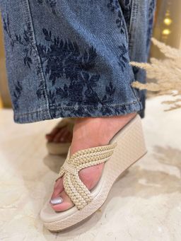 Sandal Stories - Women Beige Braided Statement Wedge Heels
